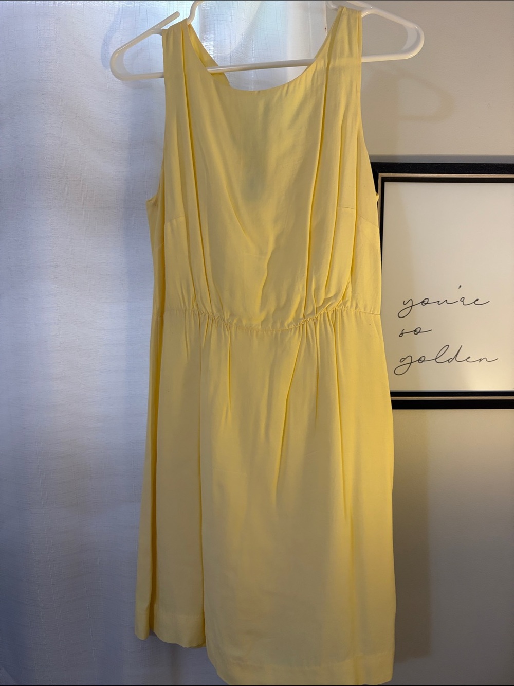 Sleeveless Yellow Mini Dress with Gathered Waist